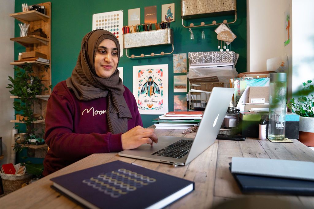 Reyhana Ismail at work in her studio. Image by Rachel Ovenden.