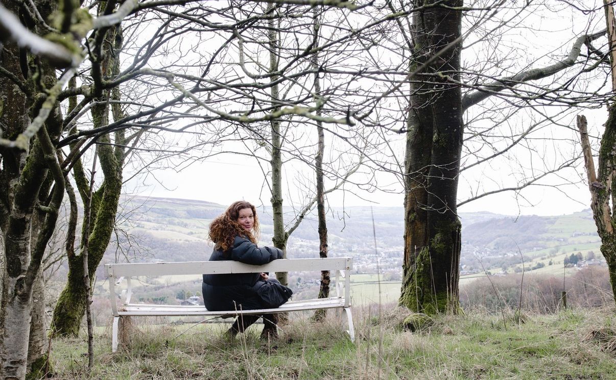 Jemma Rodgers on her thinking bench. Image by Christina Davies, Fish2Photo.