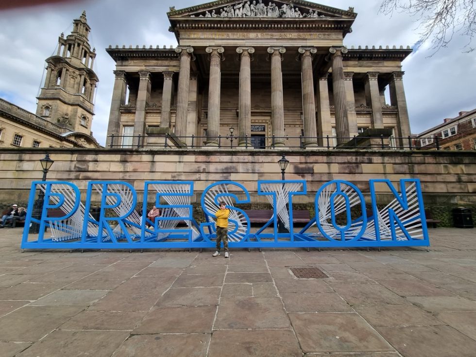 The famous Preston Sign outside The Harris Museum in Preston