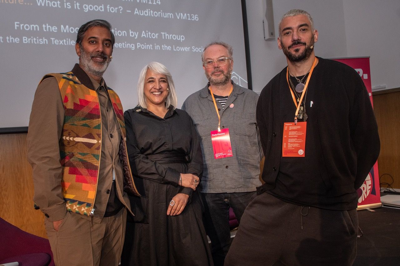 Nihal Arthanayake, Shanaz Gulzar (Bradford City of Culture 25), Pete Massesy (Art Council England) and artist Aitor Throup.