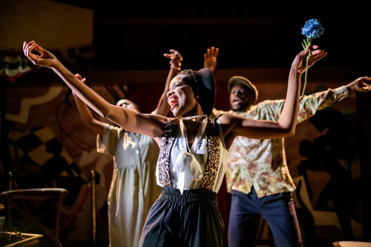 The Dukes Theatre, 3 characters singing onstage for Josephine. Production by The Egg/Holm Production. Photography Theatre Royal Bath.