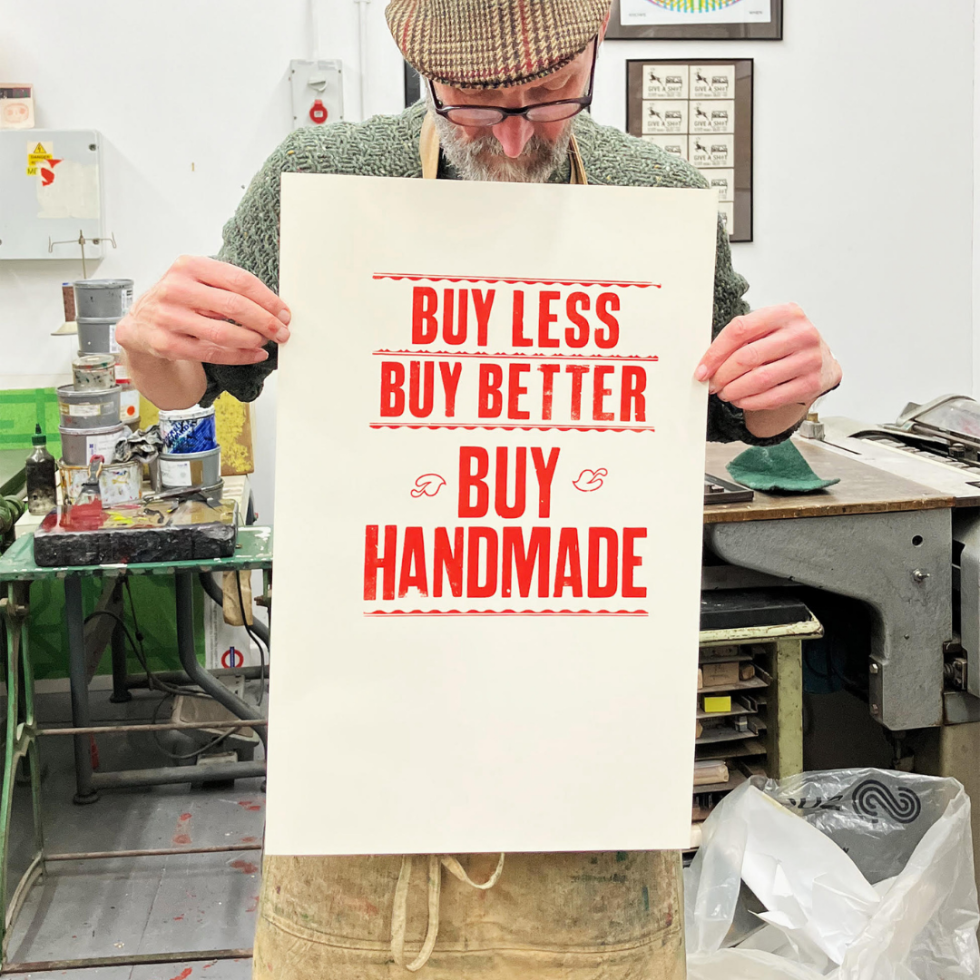 Nick Hand with handmade Buy Less Buy Better Buy Handmade campaign print