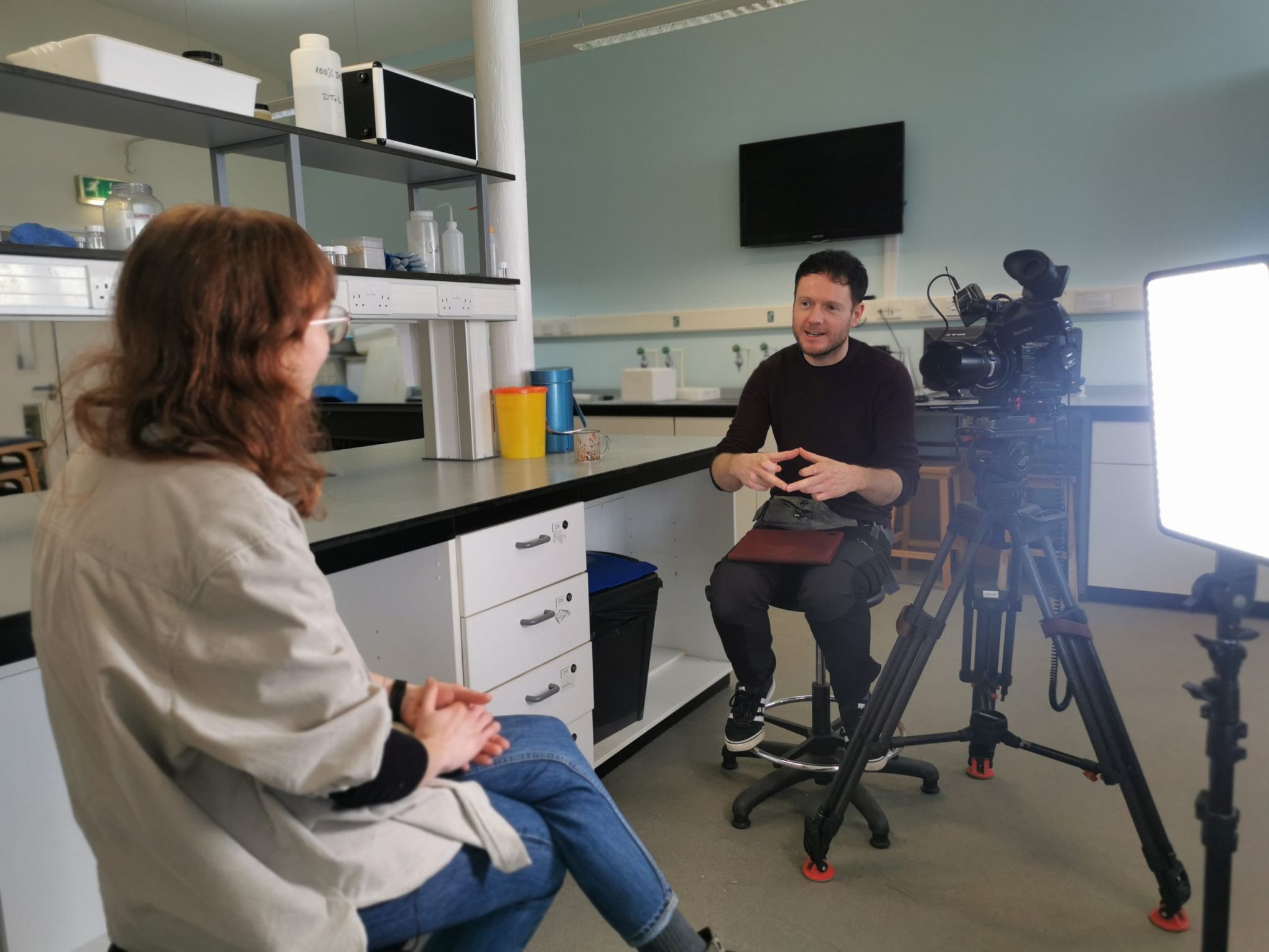 Scott Bradley, director of Ocean Greens interviewing a researcher for the Ocean Green's Documentary.