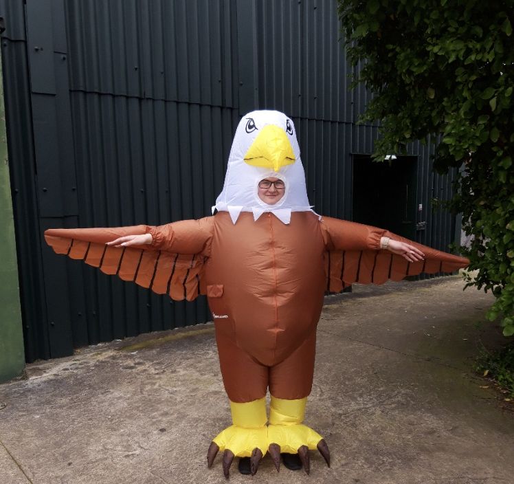 Jess Monks in the Seagull deterrent costume for Blackpool Zoo