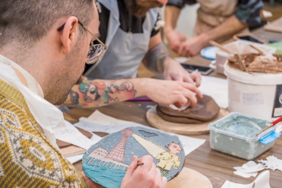 Scene from a ceramics Workshop at Aunty Social, Catherine Mugonyi.