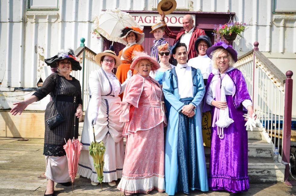 Pier Day image for Aunty Social,  Group of women in vintage dress. Catherine Mugonyi. Image CJ Griffiths.